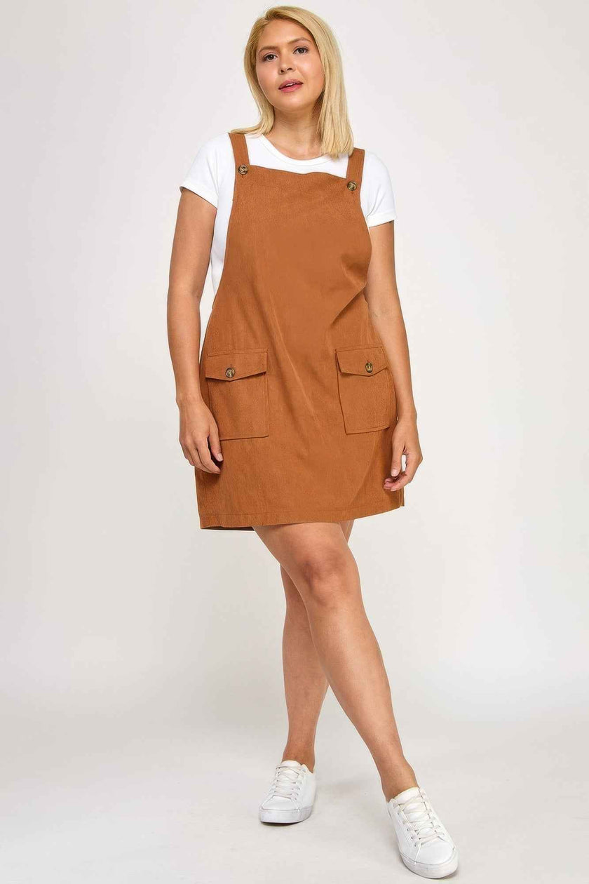 Plus Size Corduroy Overall Dress