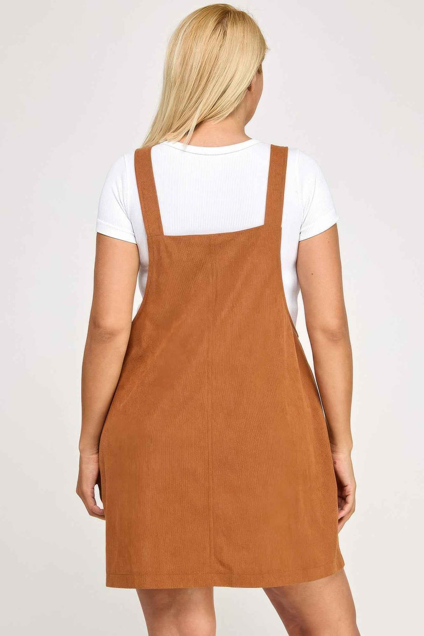 Plus Size Corduroy Overall Dress