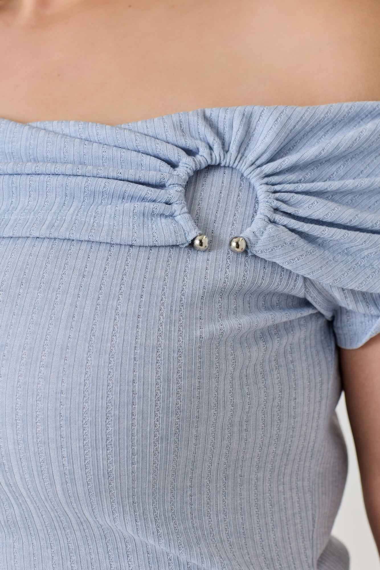 Plus Size Ots Pointelle Knit Rib Fold Over Top