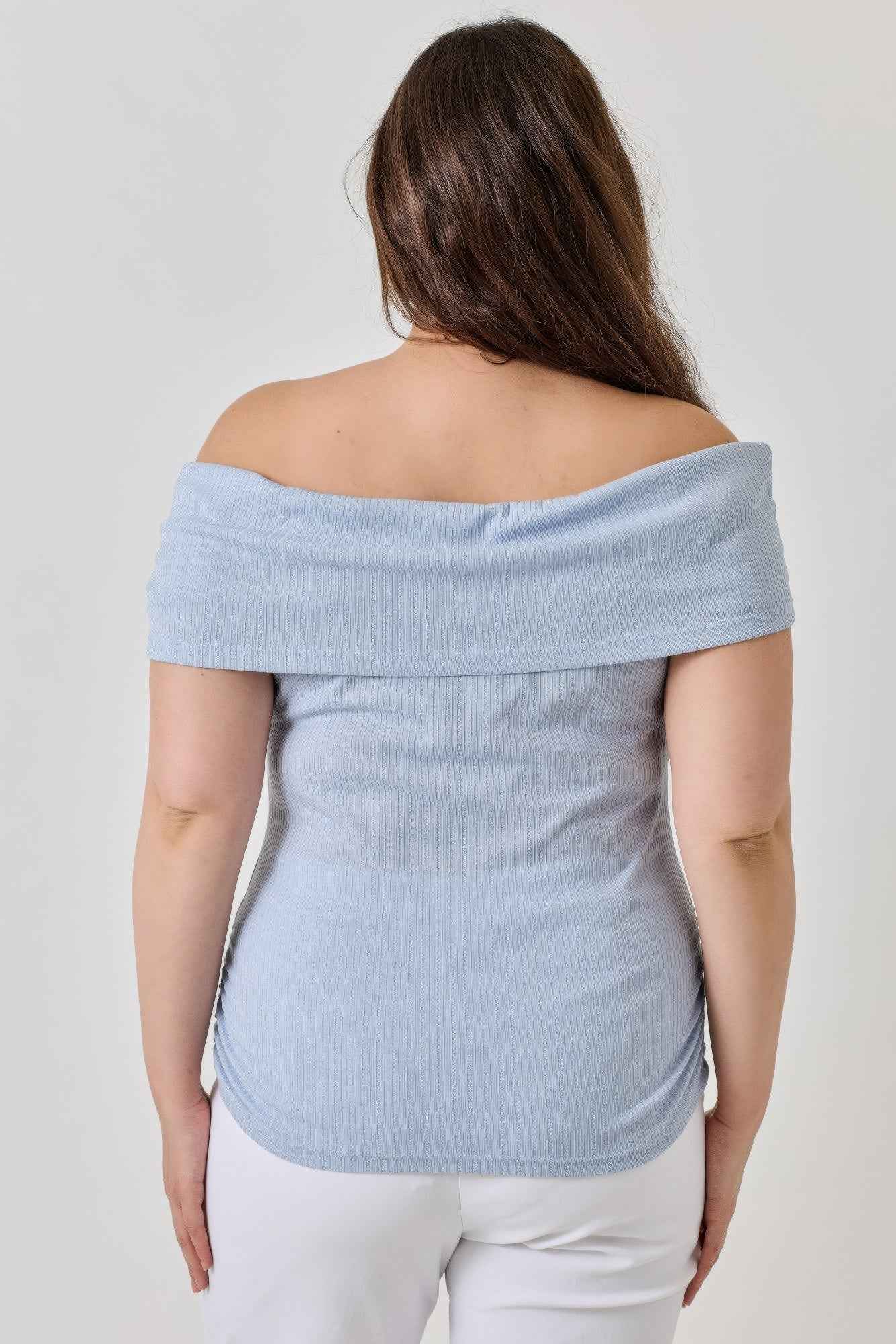Plus Size Ots Pointelle Knit Rib Fold Over Top