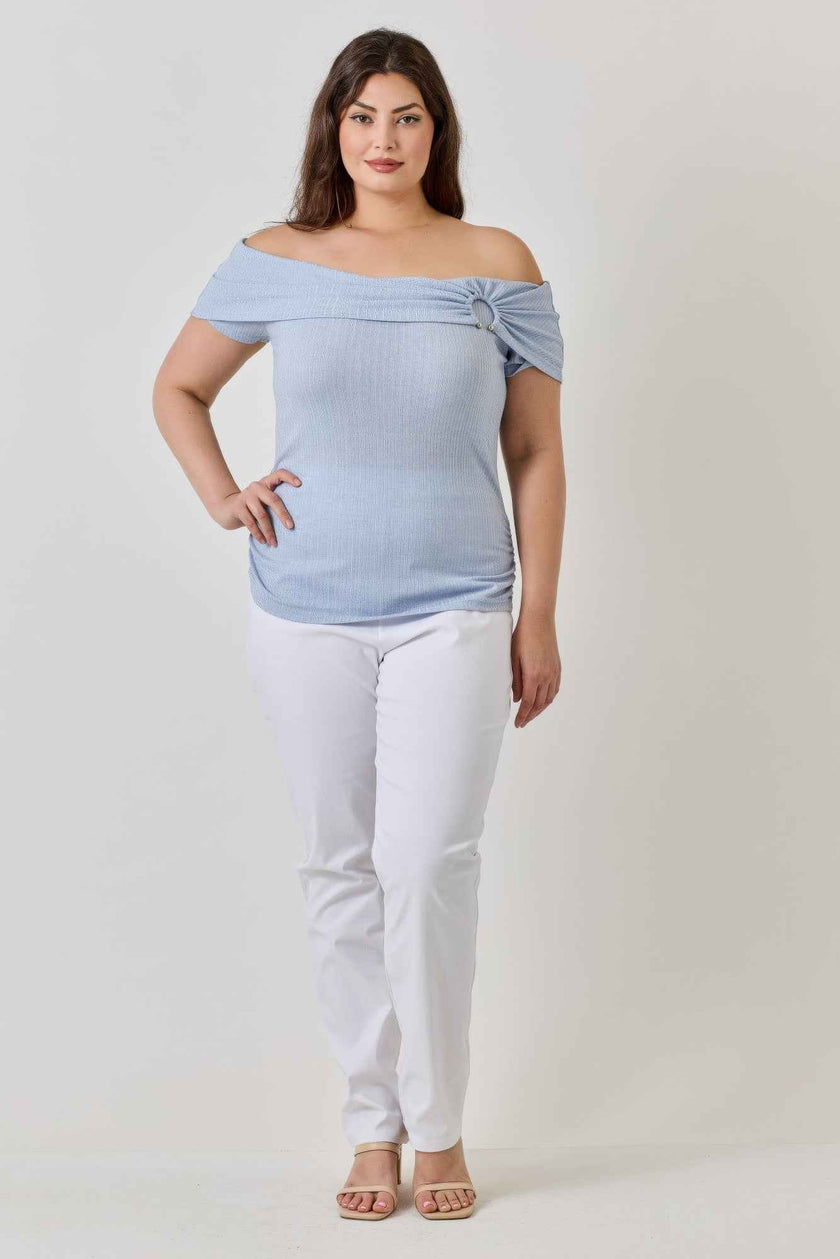 Plus Size Ots Pointelle Knit Rib Fold Over Top