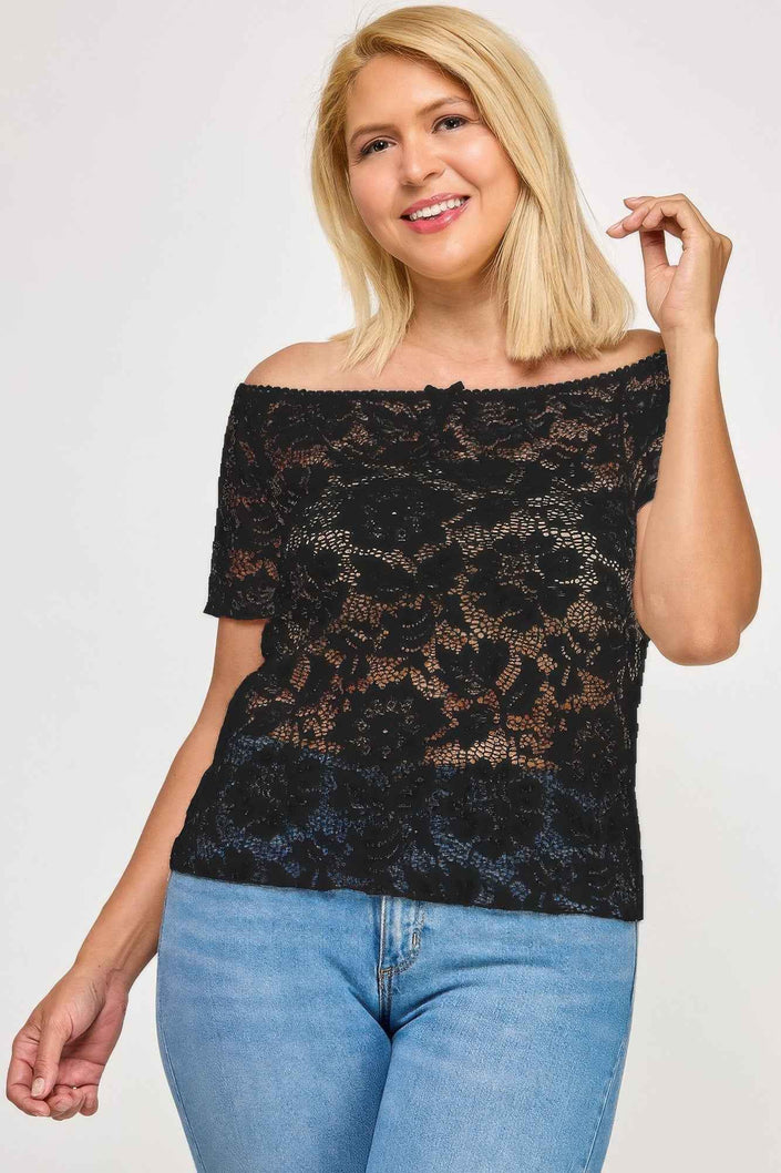 Plus Sized Off The Shoulder Lace Scallop Edge Top