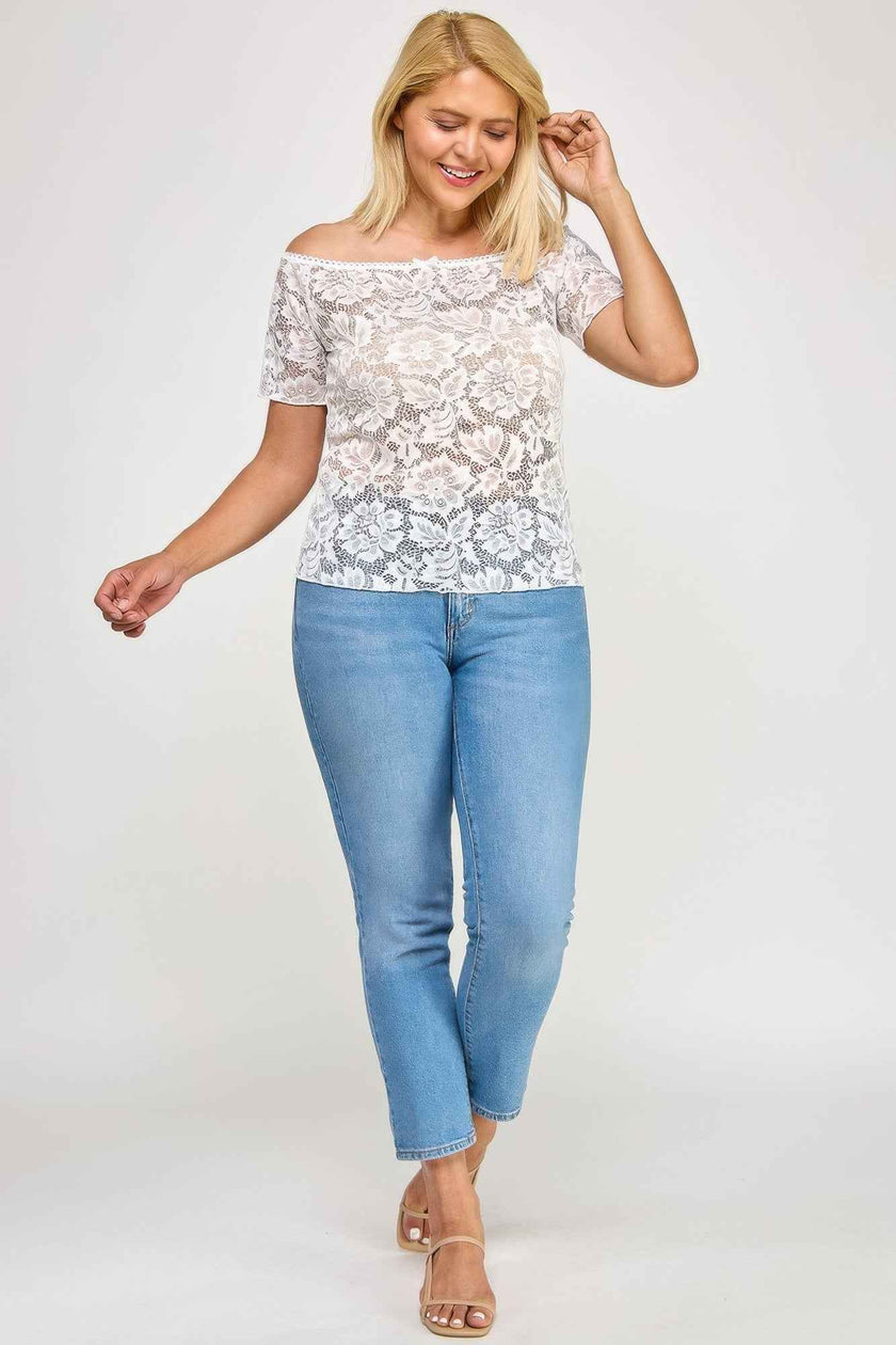 Plus Sized Off The Shoulder Lace Scallop Edge Top