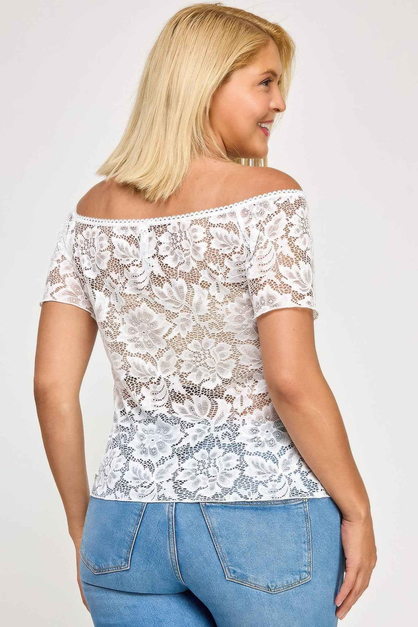 Plus Sized Off The Shoulder Lace Scallop Edge Top
