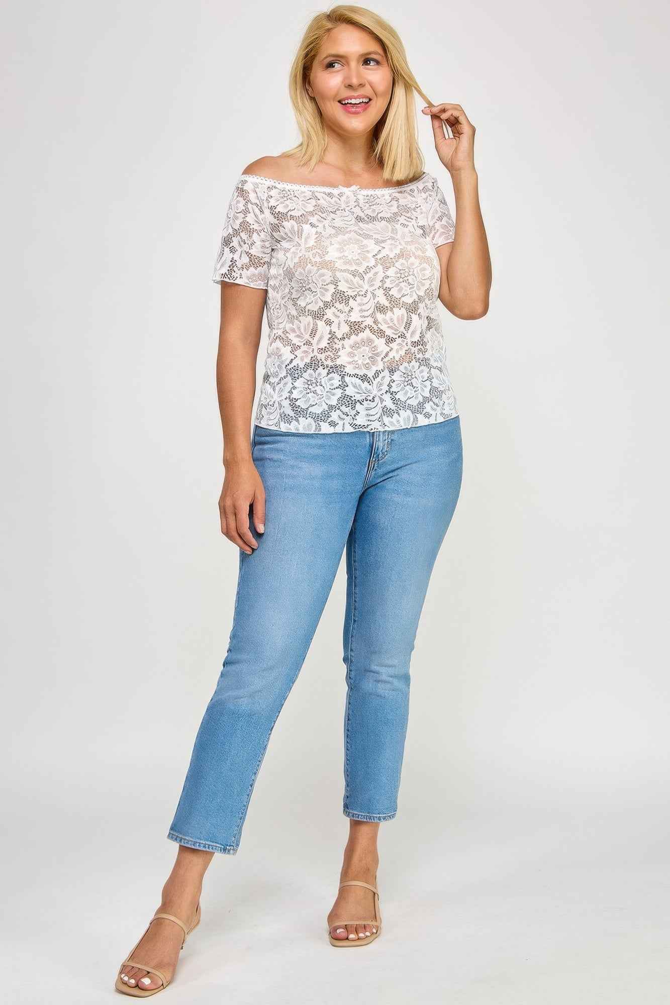 Plus Sized Off The Shoulder Lace Scallop Edge Top