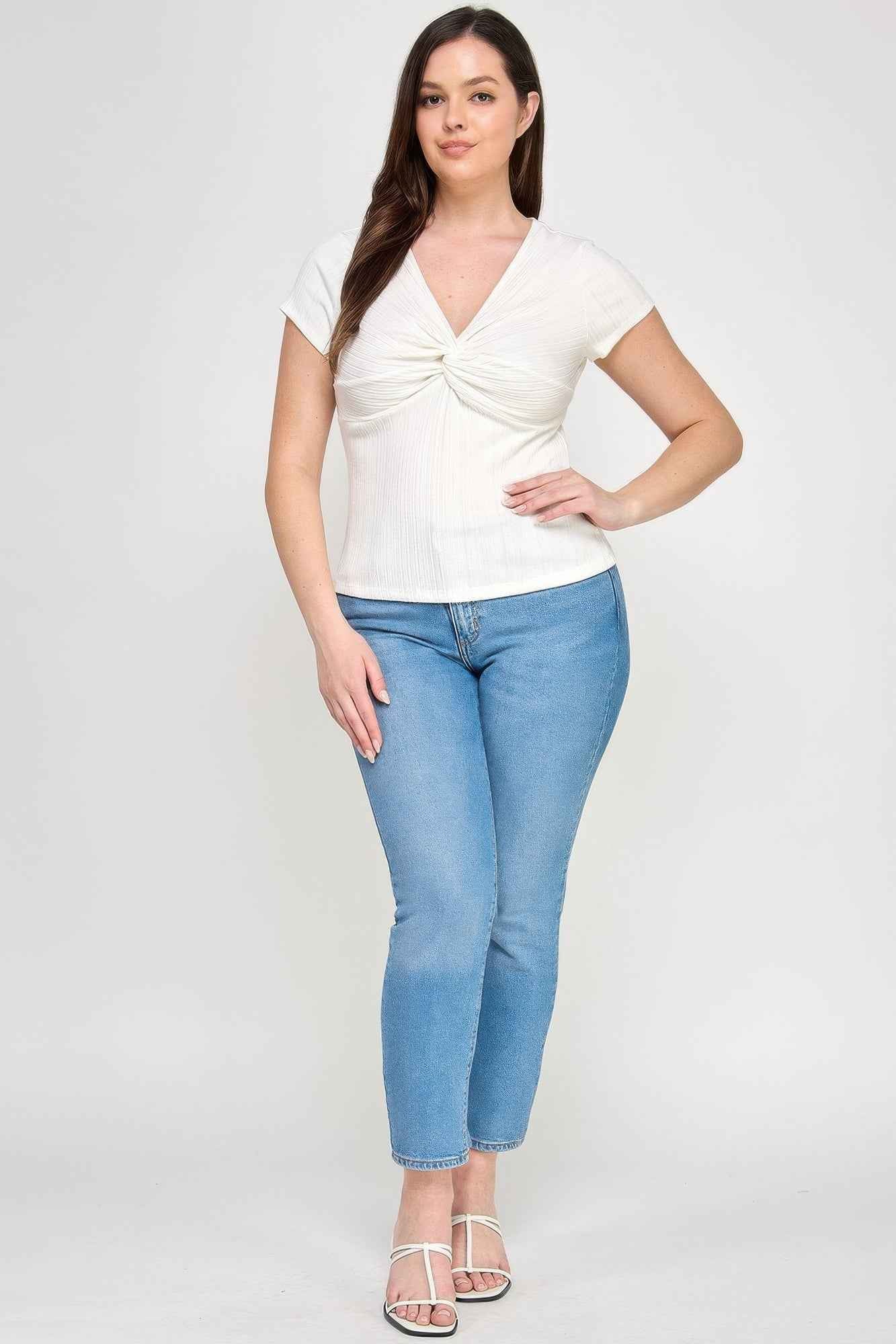 Plus Size Variegated Knit Rib Twist Front Top