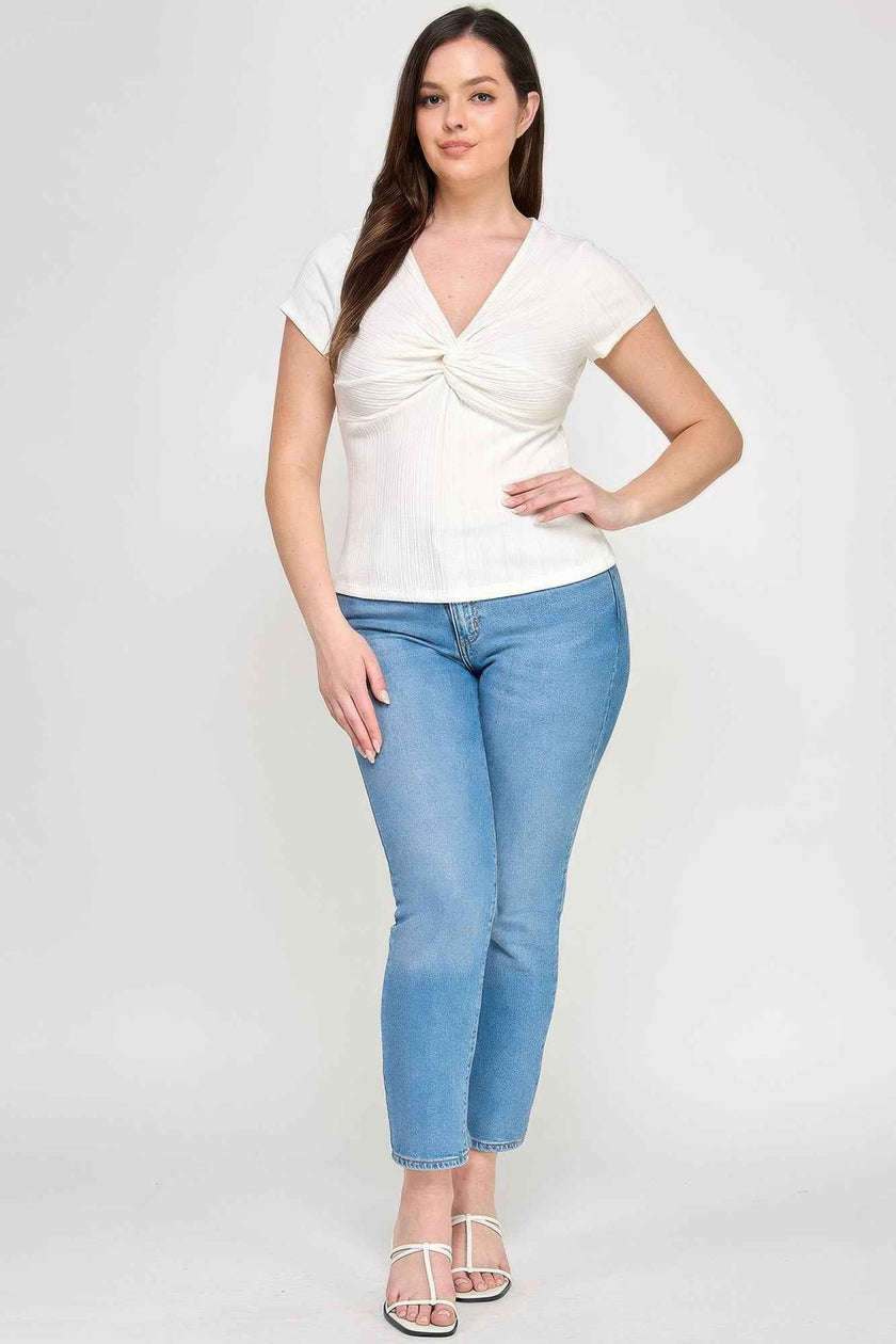Plus Size Variegated Knit Rib Twist Front Top