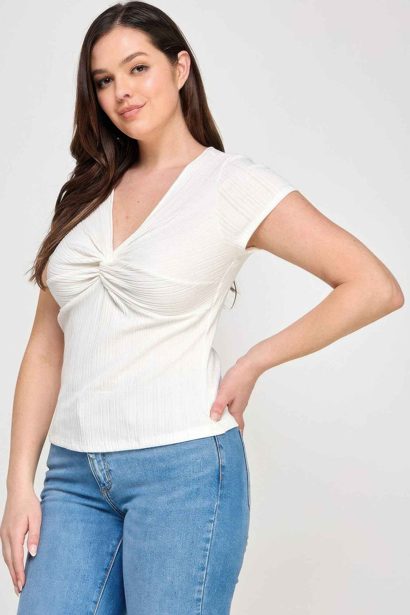 Plus Size Variegated Knit Rib Twist Front Top