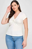 Plus Size Variegated Knit Rib Twist Front Top