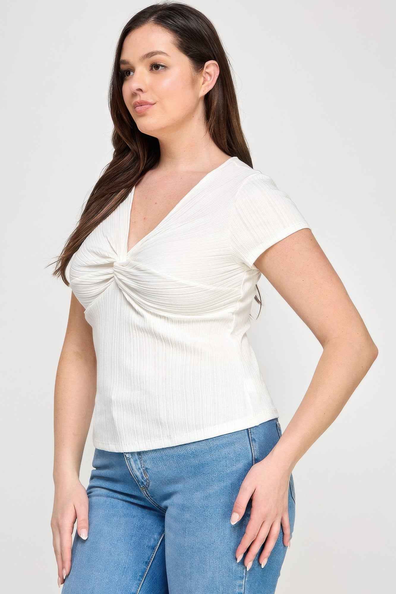 Plus Size Variegated Knit Rib Twist Front Top