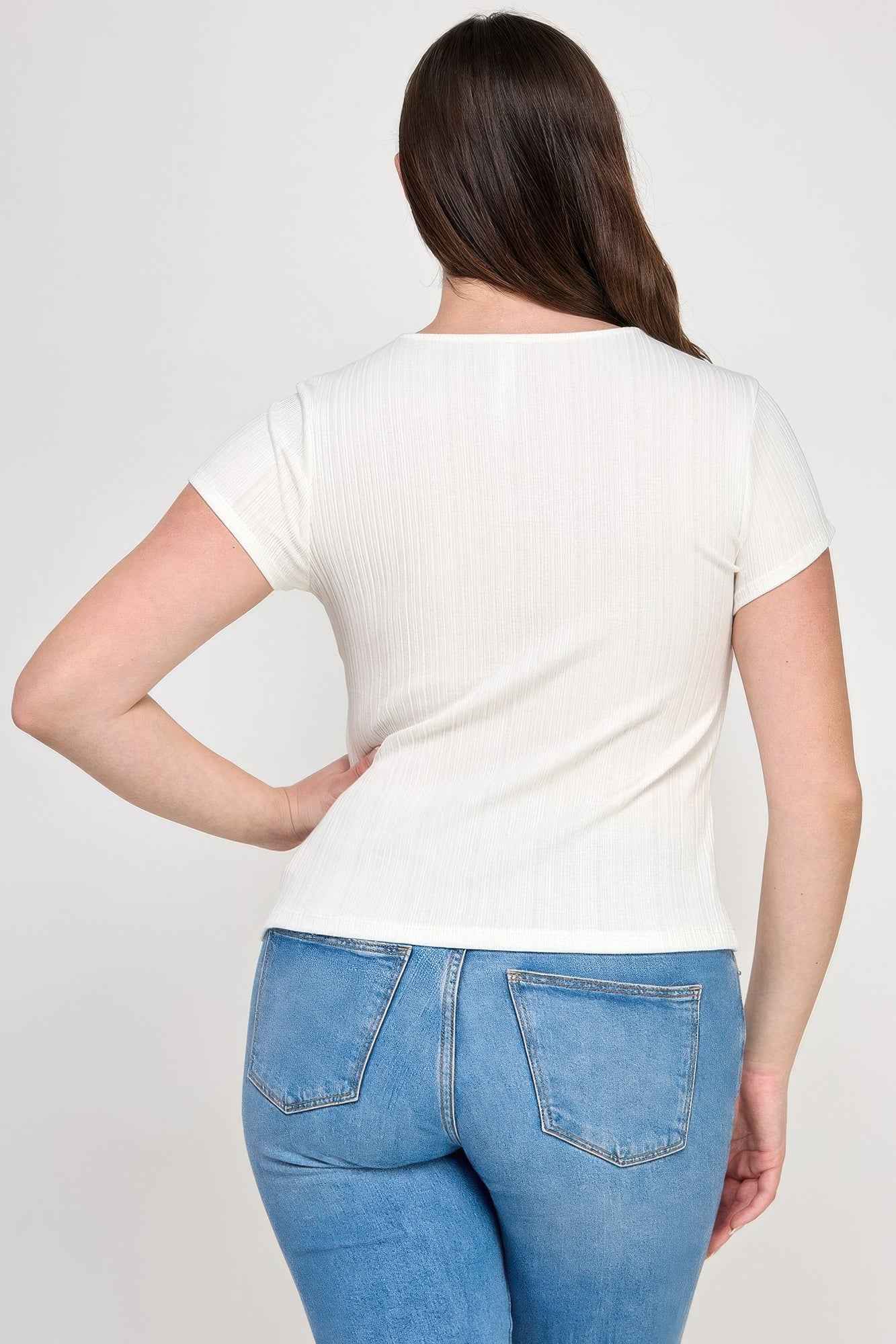Plus Size Variegated Knit Rib Twist Front Top