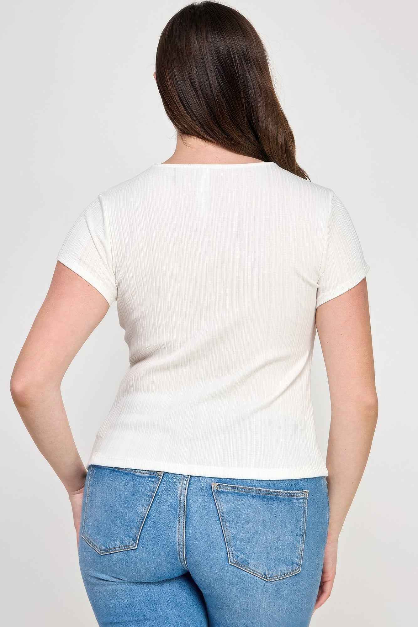 Plus Size Variegated Knit Rib Twist Front Top