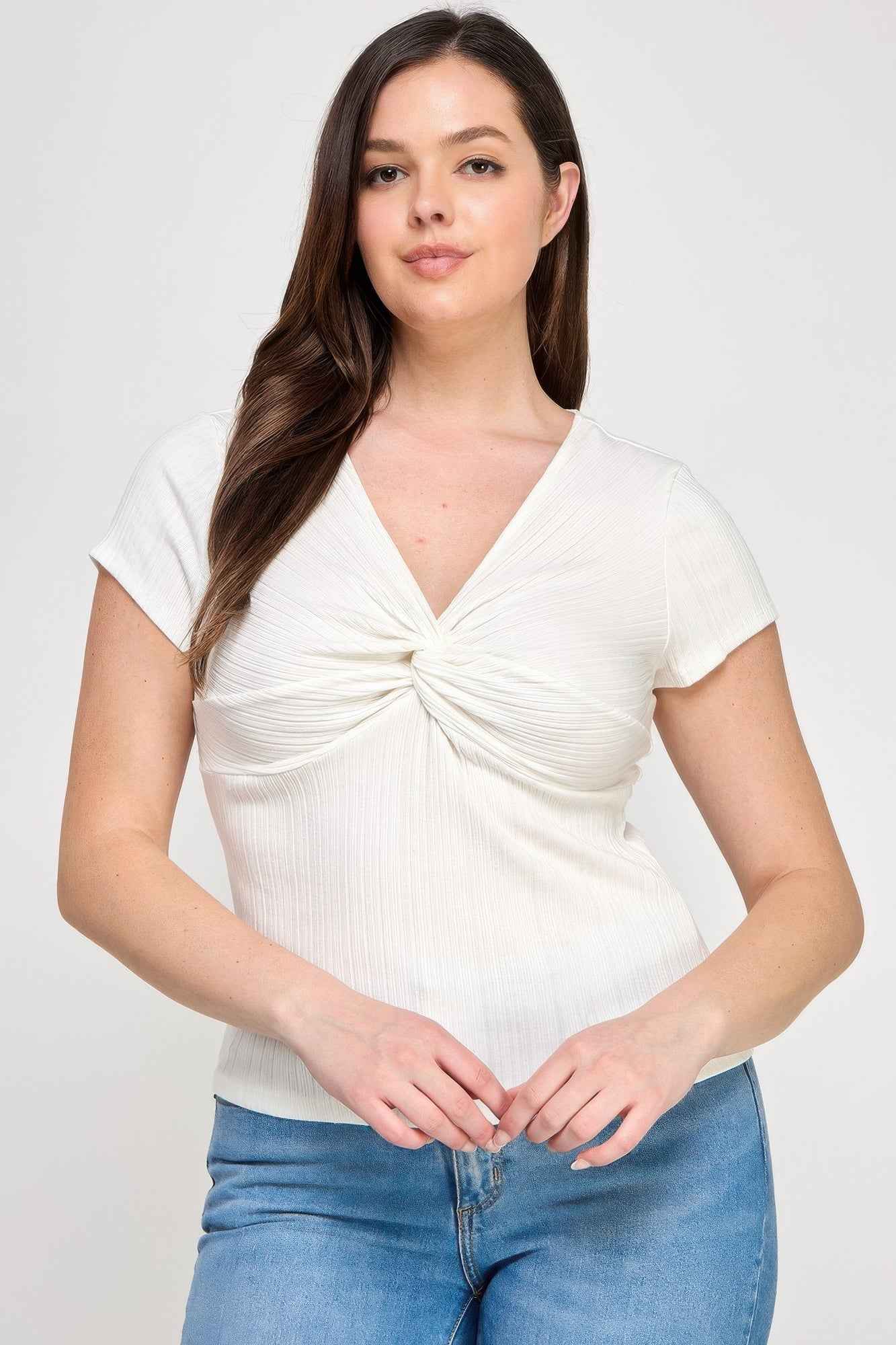 Plus Size Variegated Knit Rib Twist Front Top