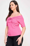 Plus Size Off The Shoulder Knit Rib Twist Knot Top