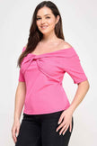 Plus Size Off The Shoulder Knit Rib Twist Knot Top
