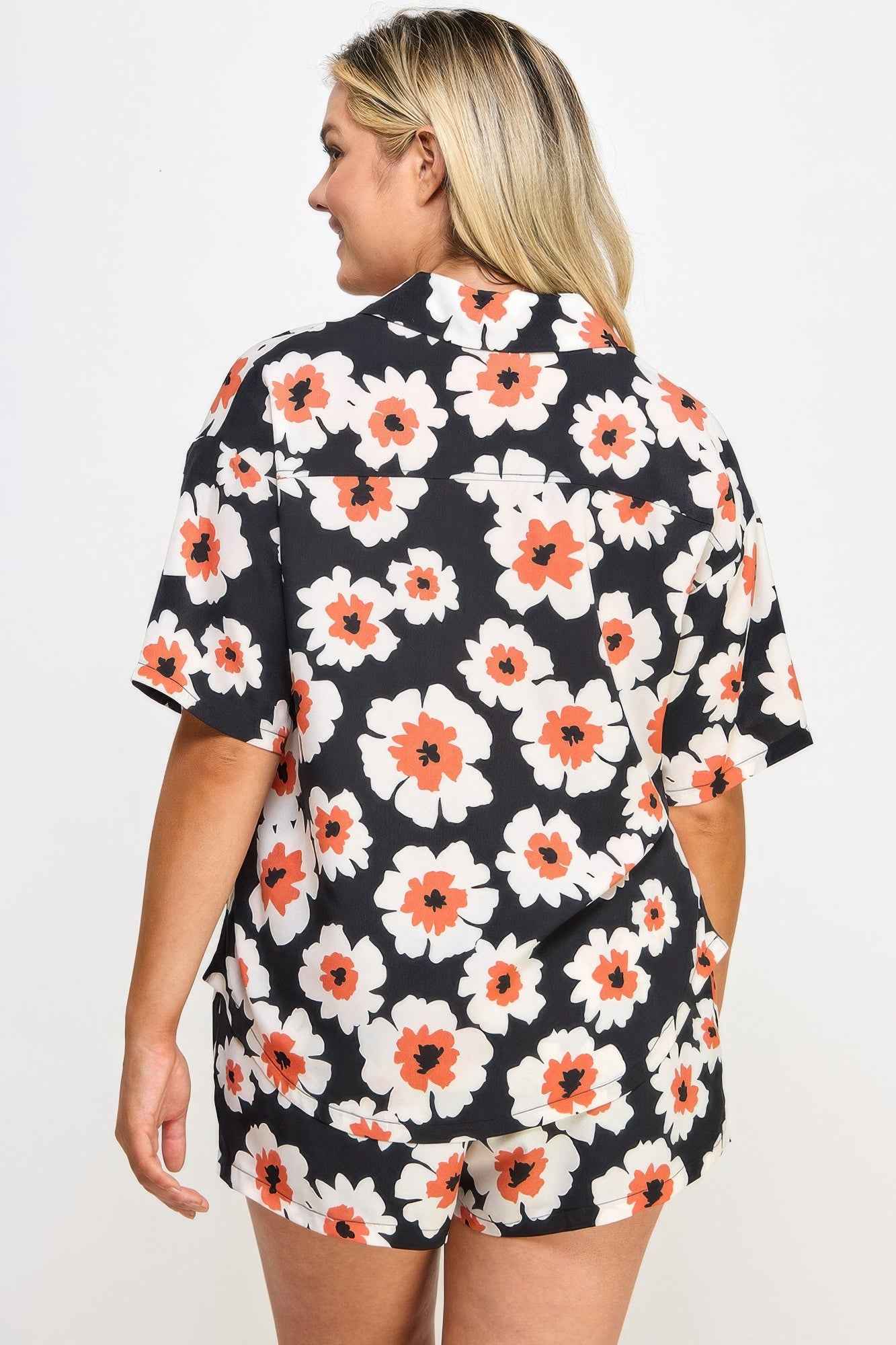 Plus Button Down Shirt And Shorts Set