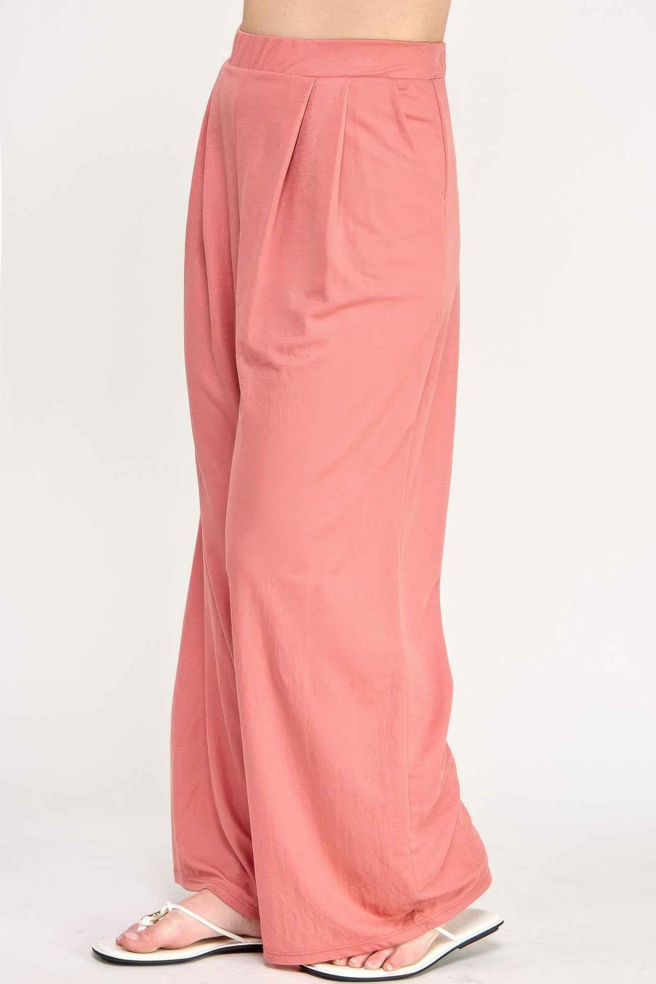 Plus Size Knit Linen Pleated Wide Leg Pants
