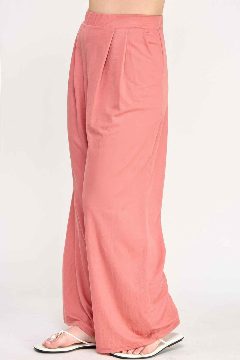 Plus Size Knit Linen Pleated Wide Leg Pants