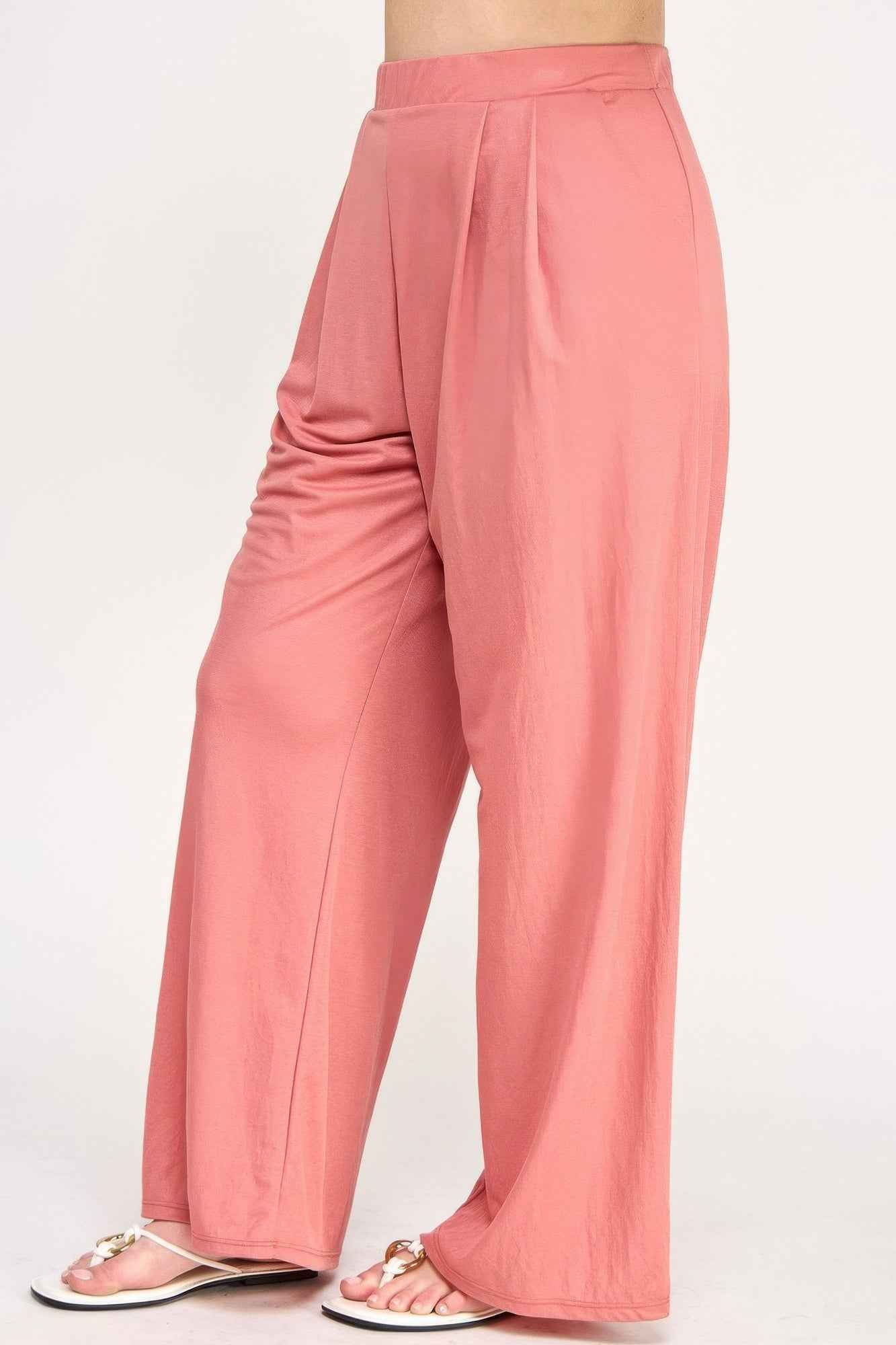 Plus Size Knit Linen Pleated Wide Leg Pants
