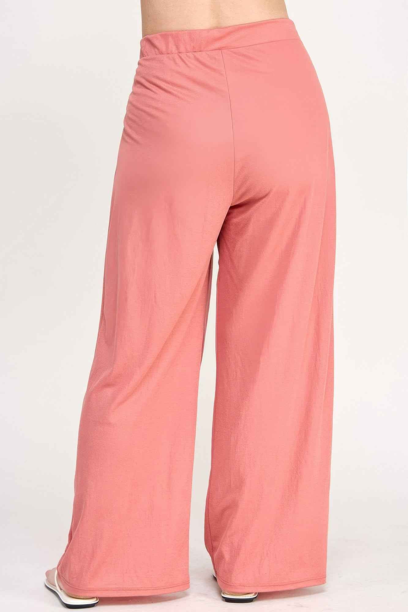 Plus Size Knit Linen Pleated Wide Leg Pants