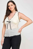 Plus Size Sleeveless Ruffle Lace Bow Tie Front Top