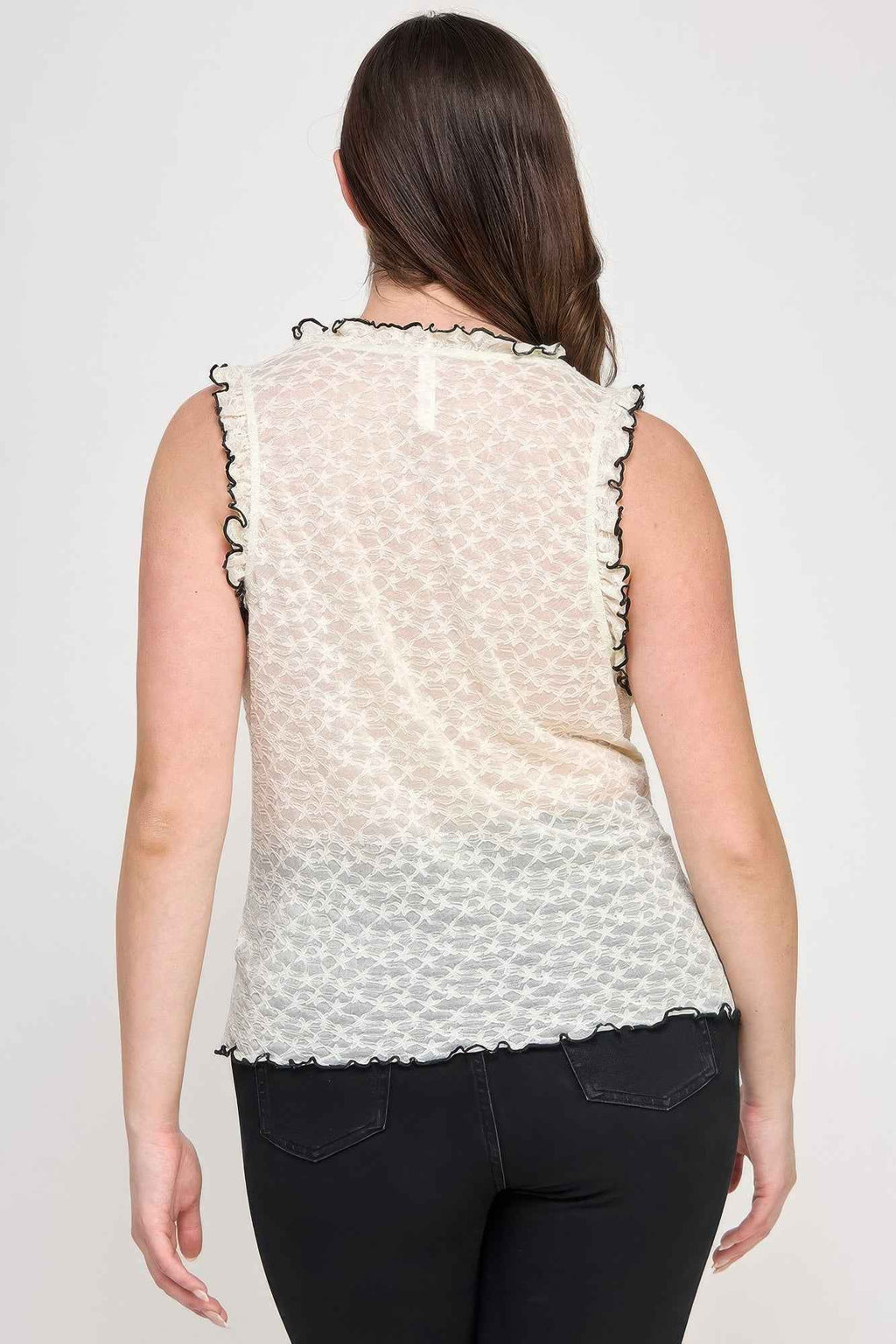 Plus Size Sleeveless Ruffle Lace Bow Tie Front Top