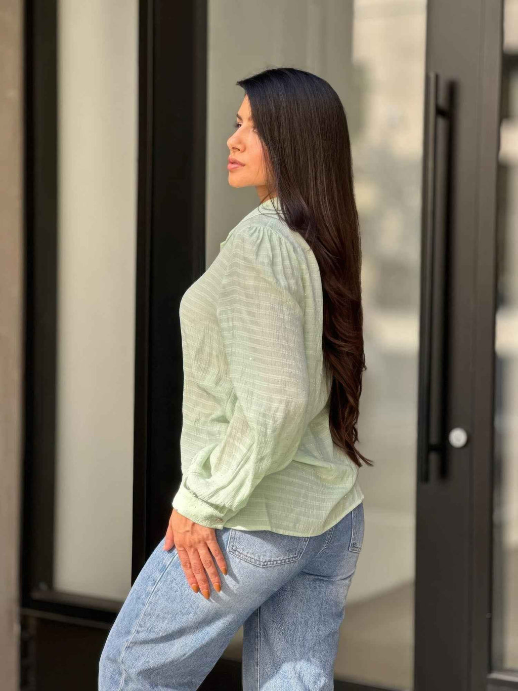 Collar Button Down Rhine Stone Detail Blouse