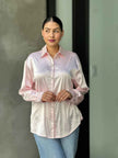 Rhinestone Diamond Lined Button Down Satin Blouse
