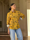 Face Print Long Sleeve Button Down Blouse