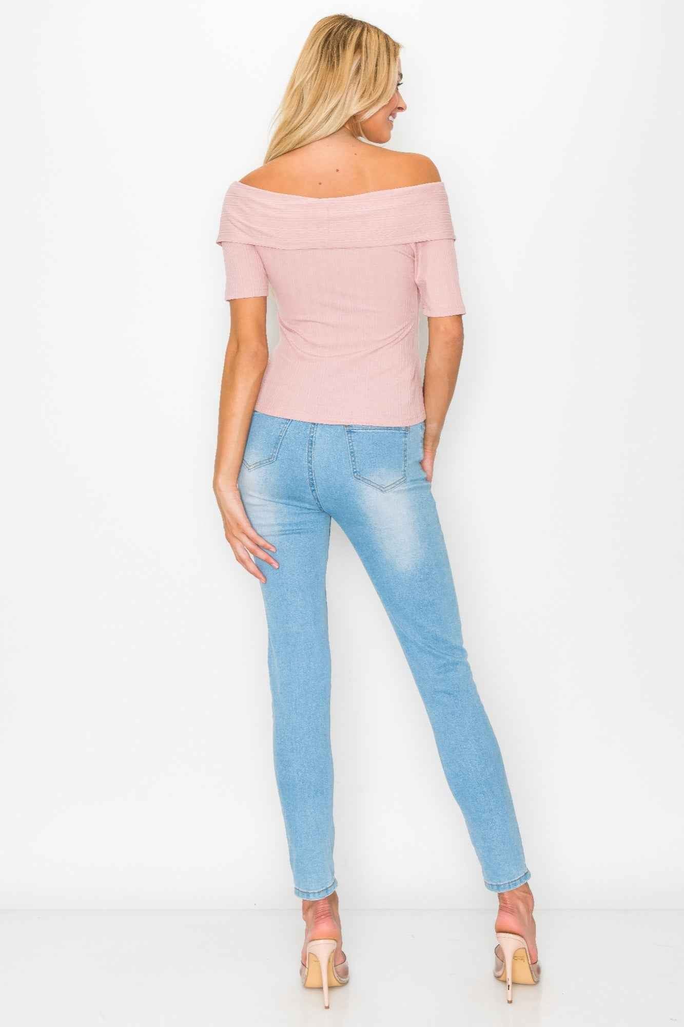 Off The Shoulder Crisscross Ribbed Top