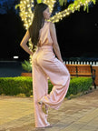 Satin Wide Leg Pants & Flower Sleeveless Top Set