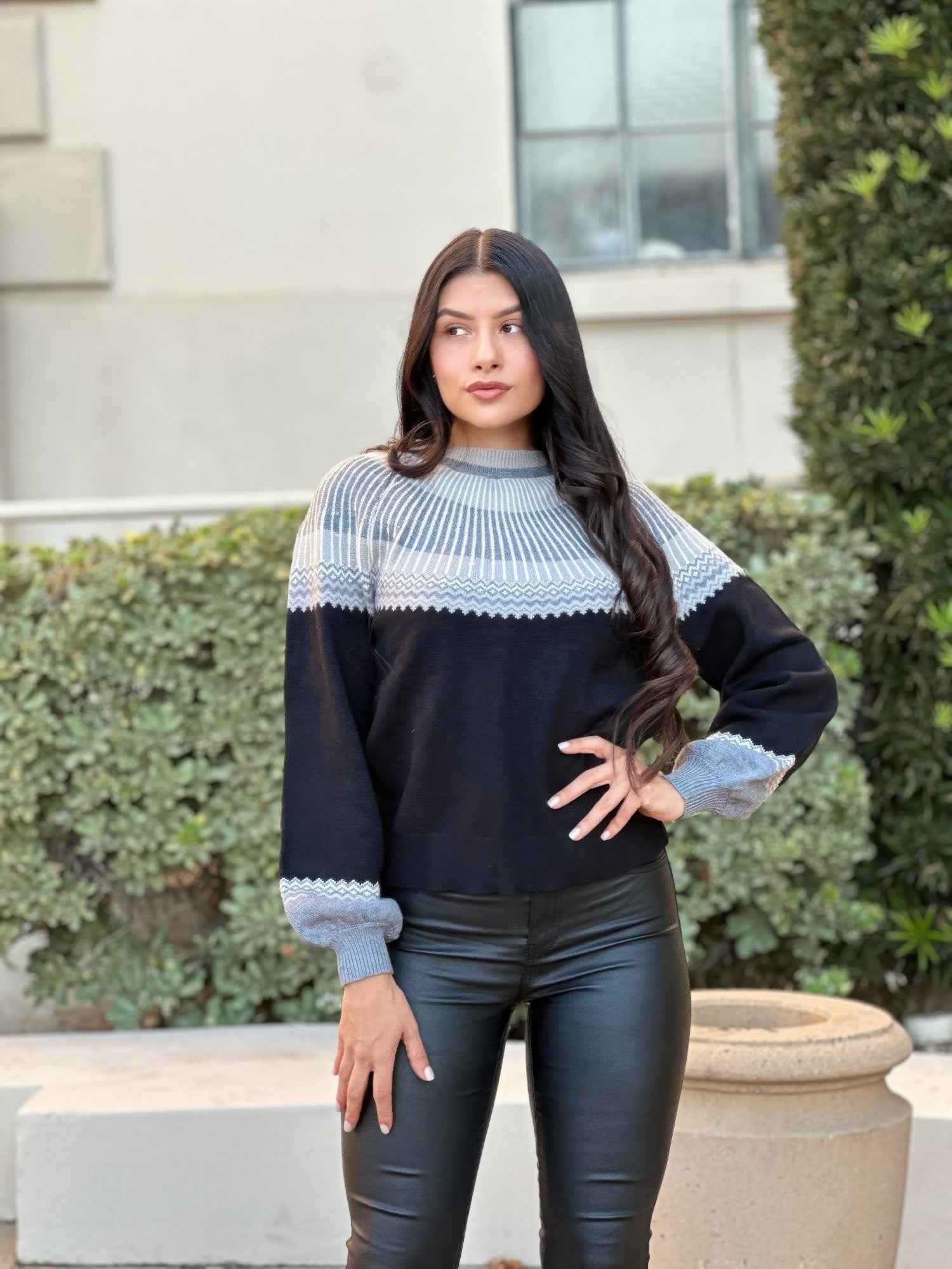 Neutral Color Block Knit Pull Out Sweater