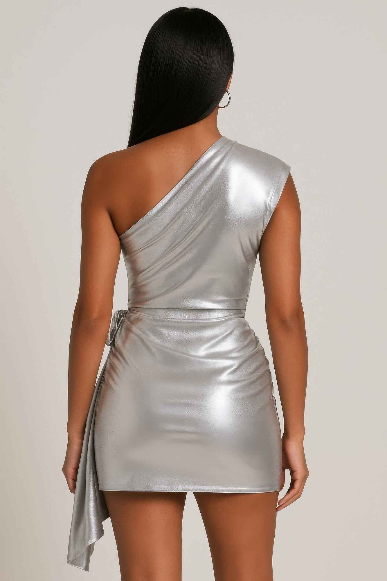 Metallic One Shoulder Crop Top Set