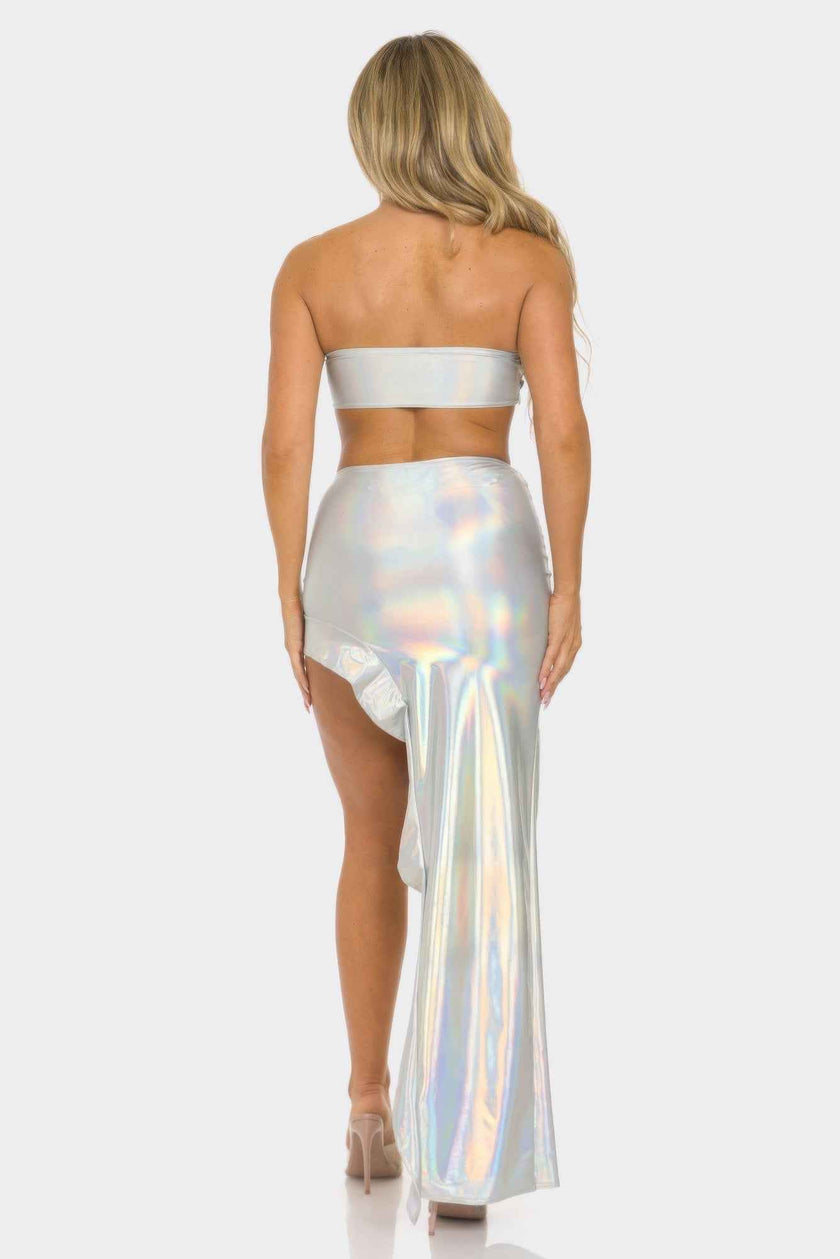 Metallic Sequin Crop Top & Skirt Set