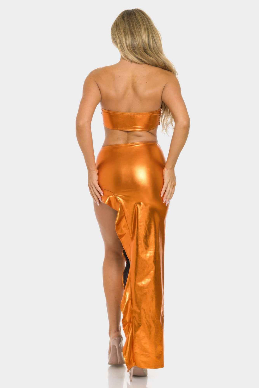 Metallic Sequin Crop Top & Skirt Set