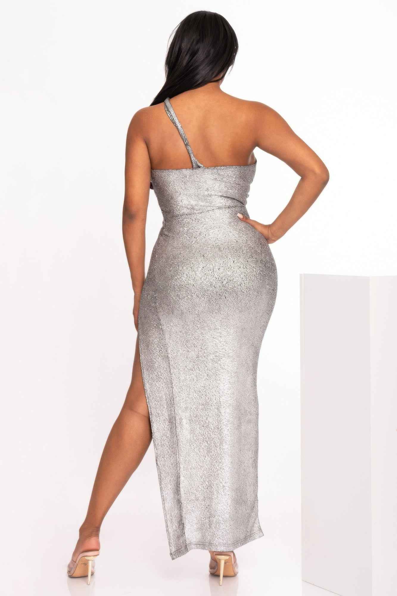 One Shoulder Slit Maxi Dress