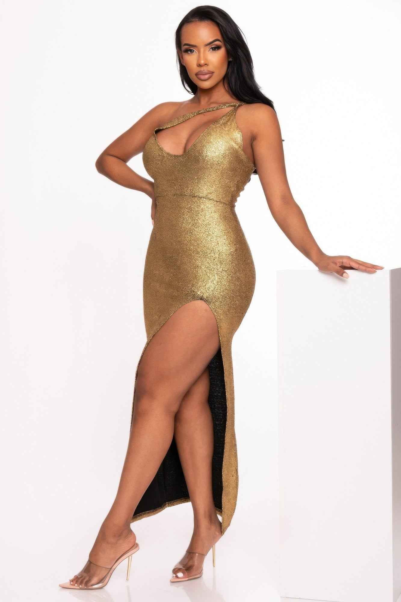 One Shoulder Slit Maxi Dress