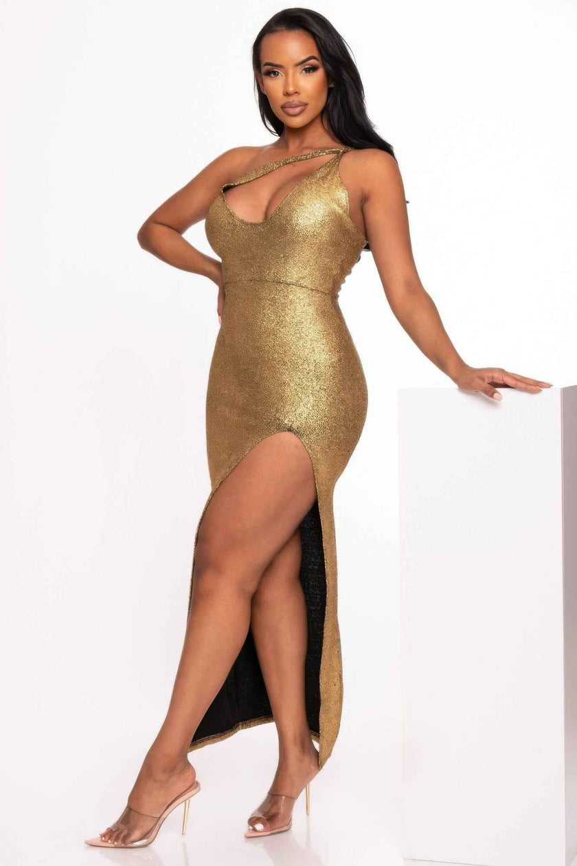 One Shoulder Slit Maxi Dress