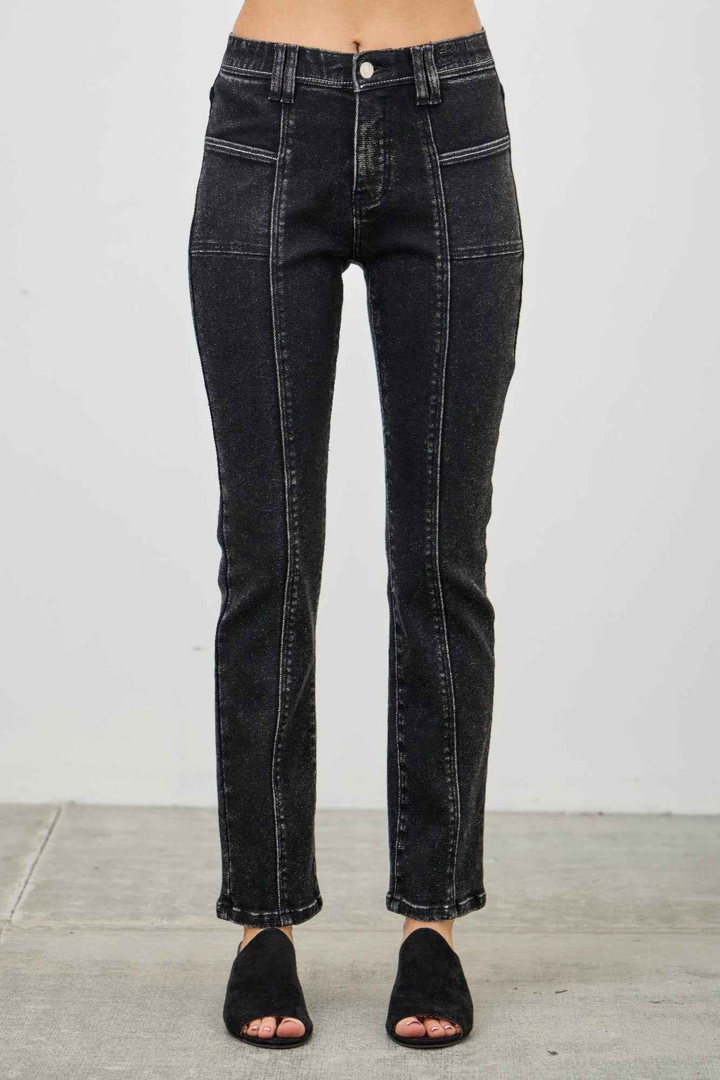 Mid Rise Slim Straight In Black Acid