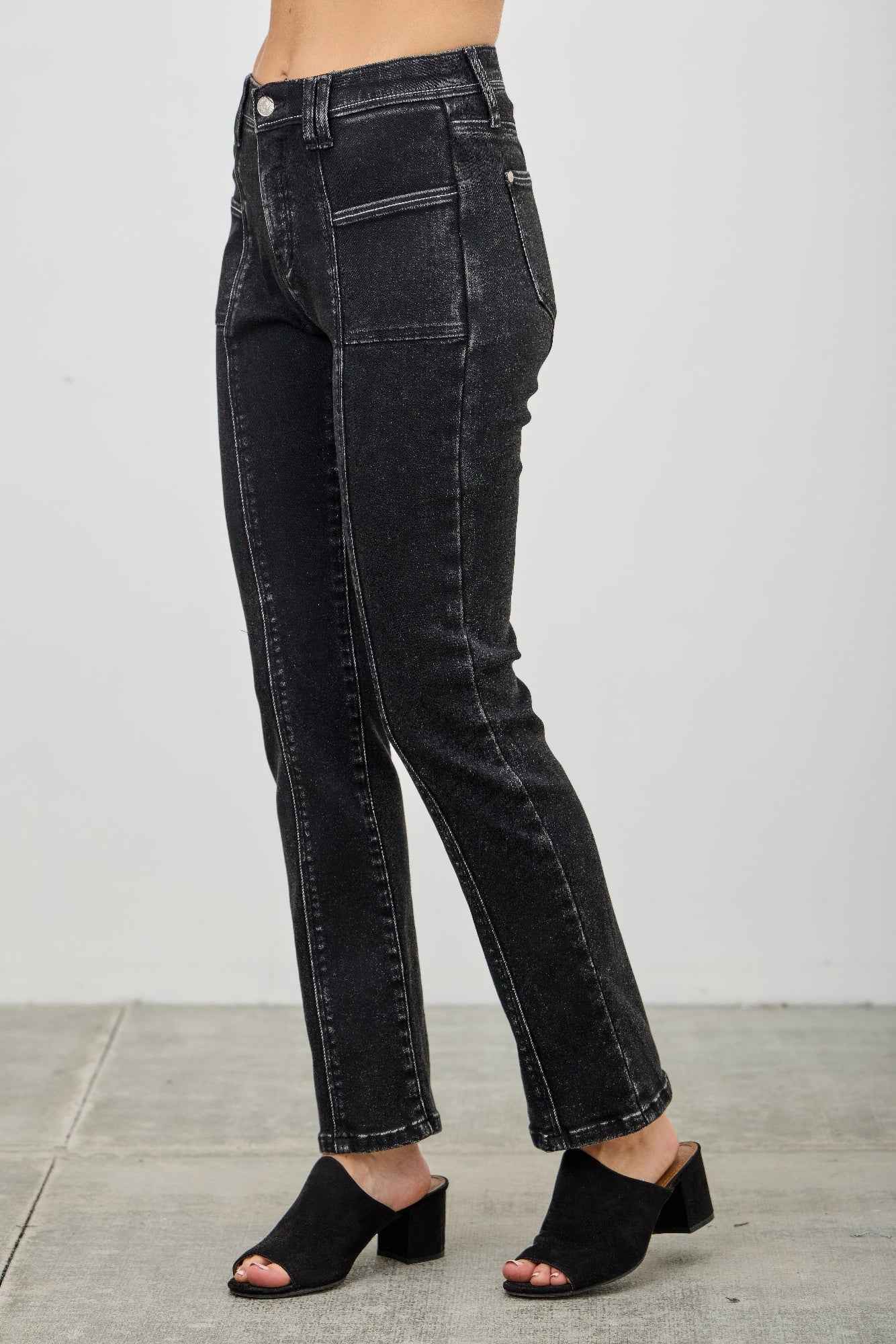 Mid Rise Slim Straight In Black Acid