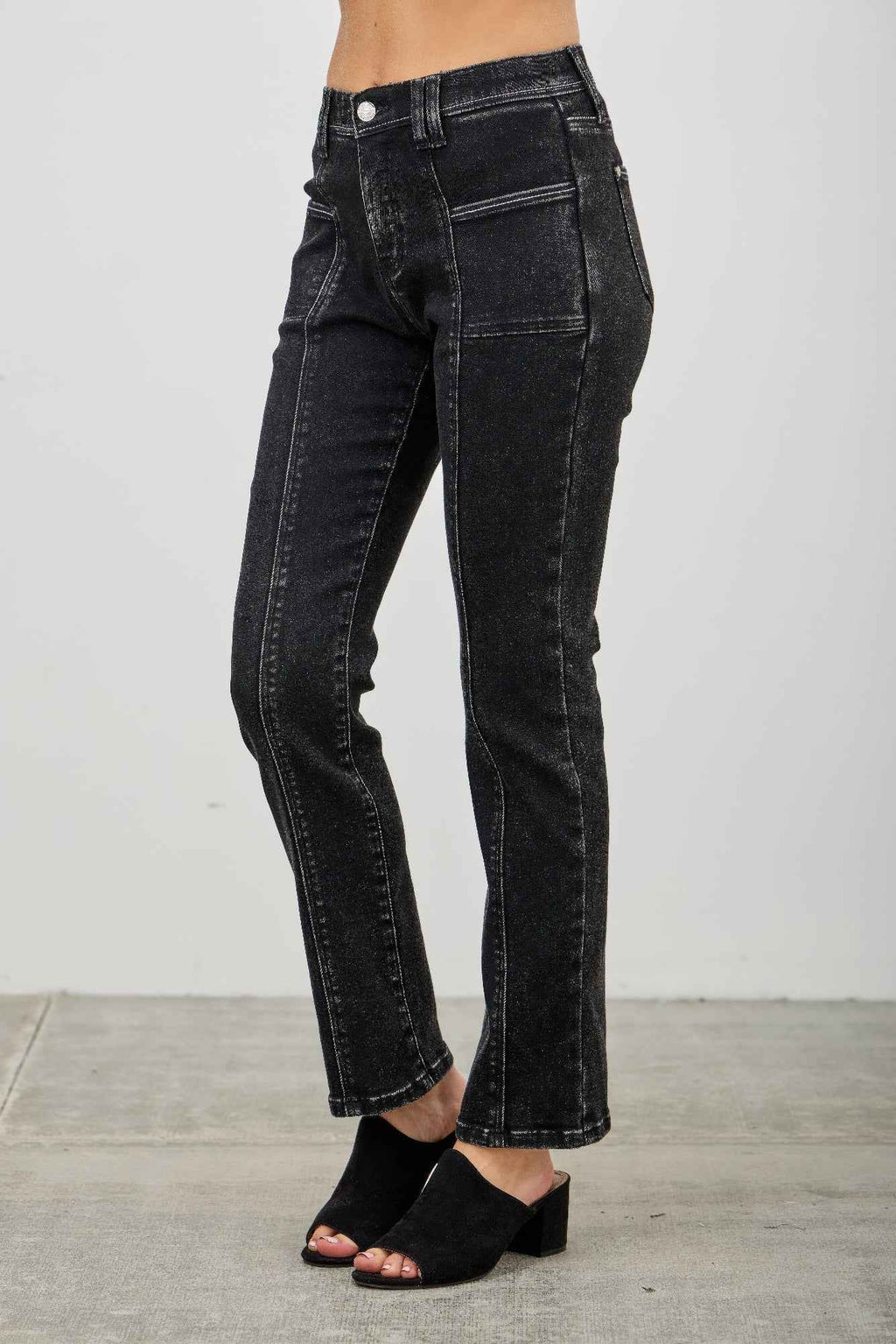 Mid Rise Slim Straight In Black Acid