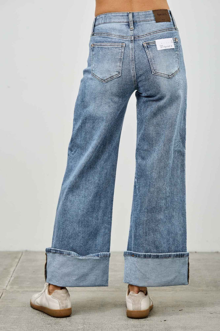 Mid Rise Cuffed Jeans With Stretch