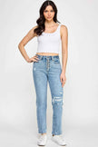 High Rise Button Fly Crop Slim Straight