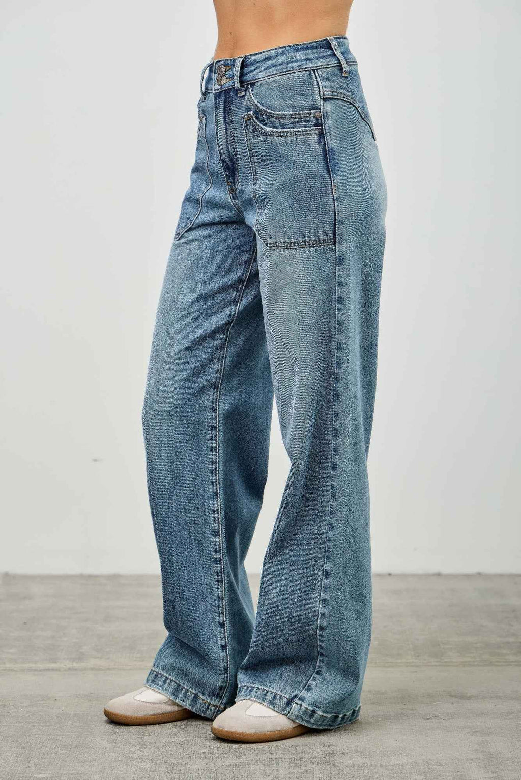 High Rise Double Pocket Wide Leg