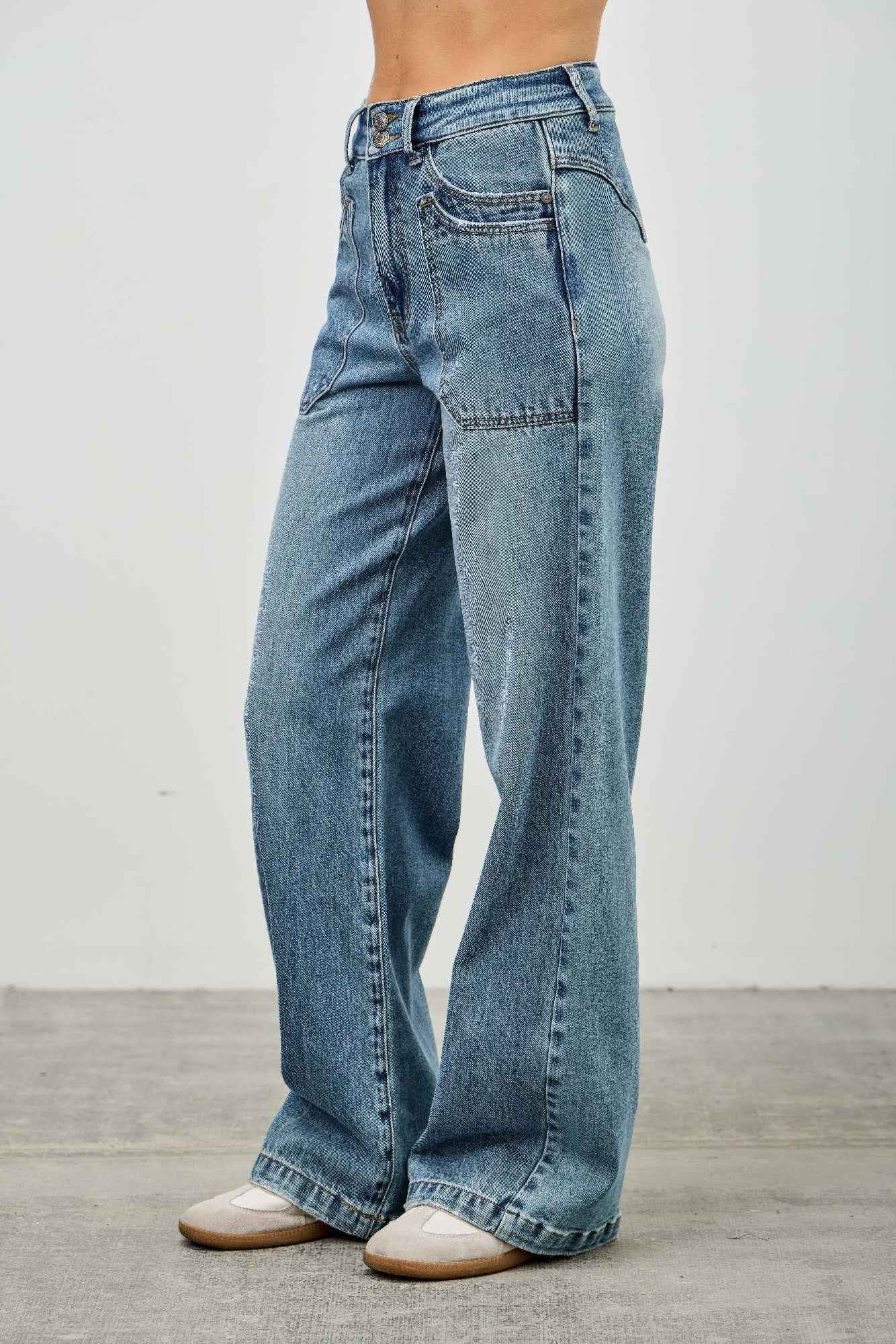 High Rise Double Pocket Wide Leg