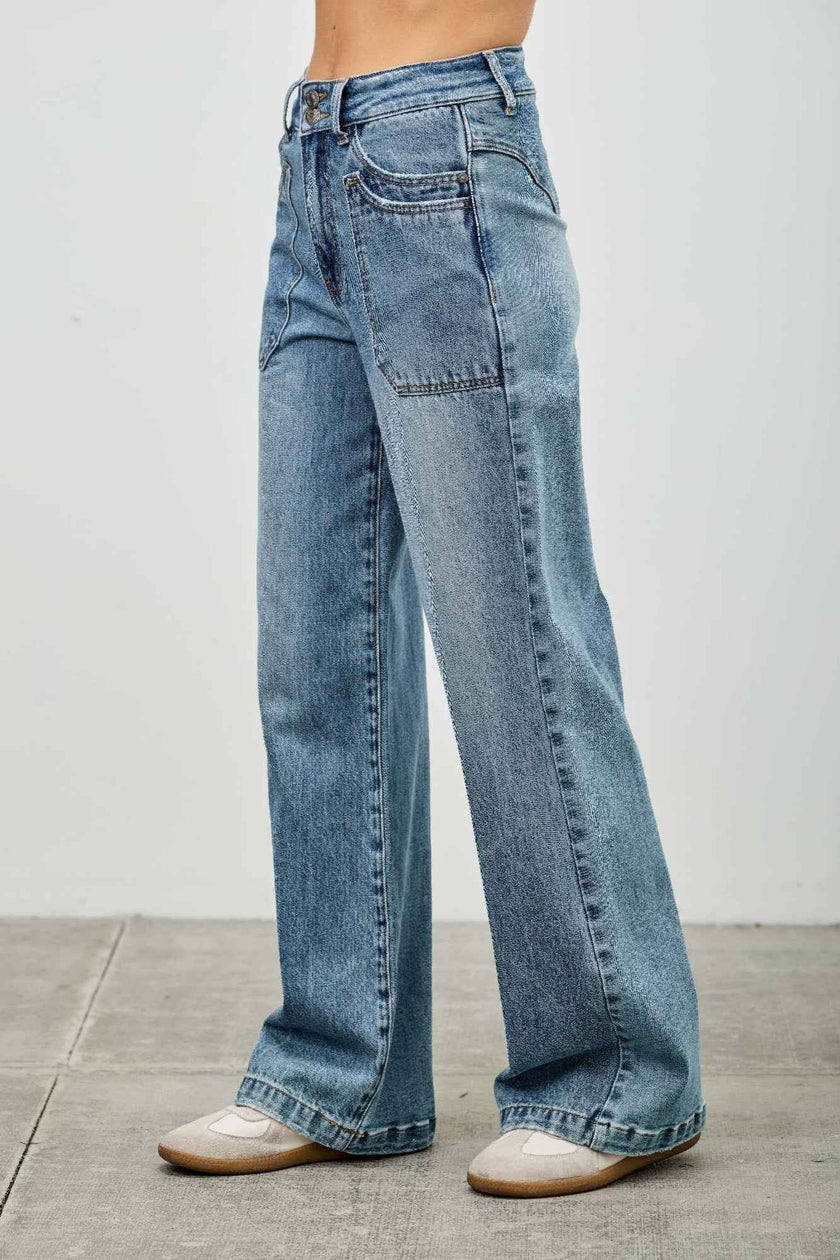 High Rise Double Pocket Wide Leg