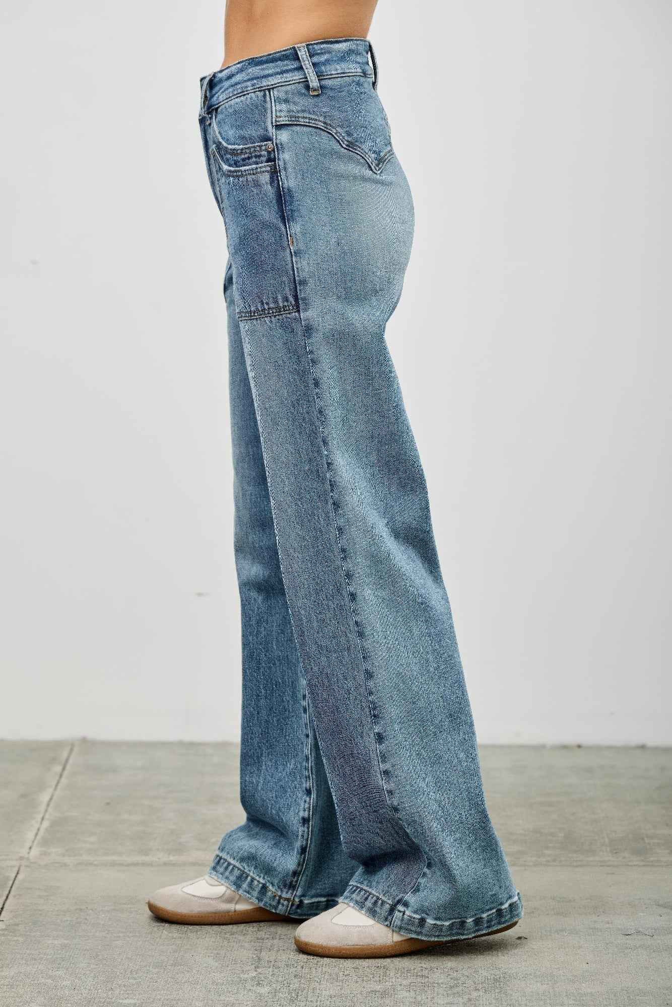 High Rise Double Pocket Wide Leg