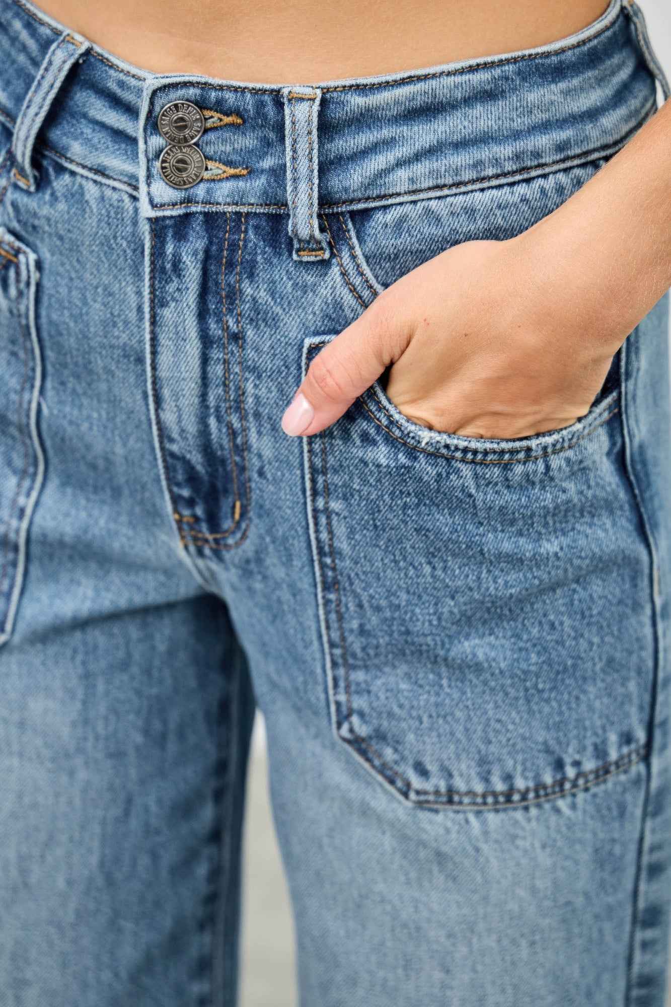 High Rise Double Pocket Wide Leg