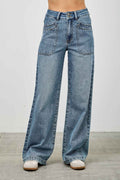 High Rise Double Pocket Wide Leg