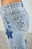 High Rise Star & Heart Patched Dad Jean W/stretch
